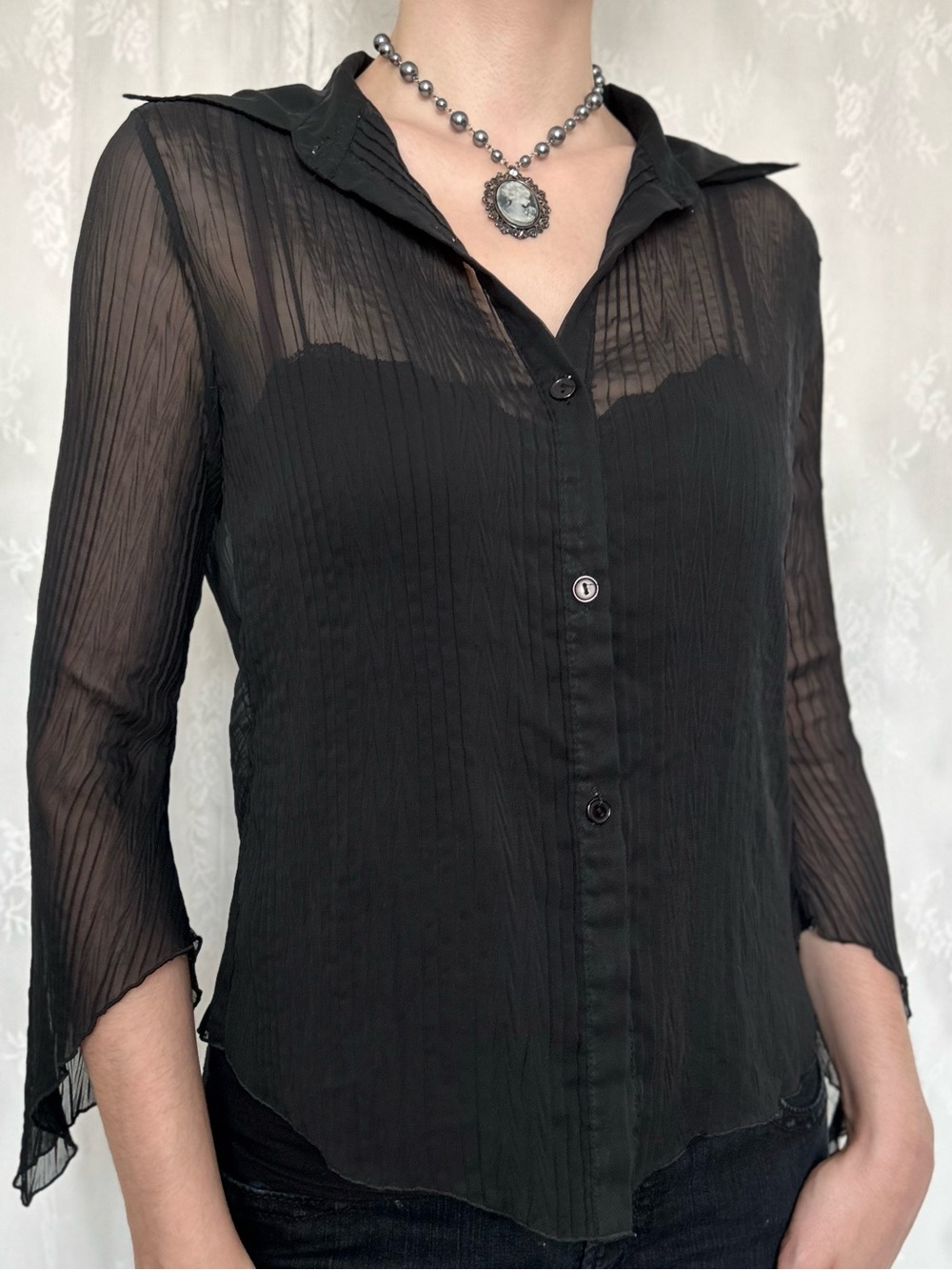 Whimsygoth Vamp Black Sheer Blouse